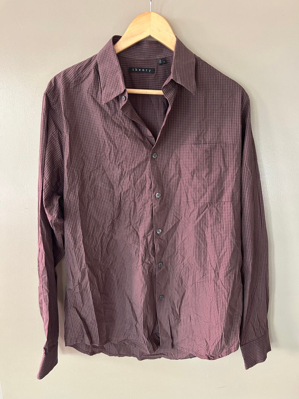 Theory casual Long Sleeve blokecore streetwear Burgundy Micro-Check Pattern